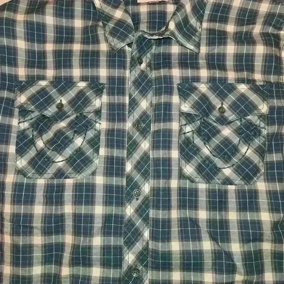 True Religion Mens Horseshoe Plaid Long Sleeve Button Down Shirt Green Size XL - Picture 5 of 9